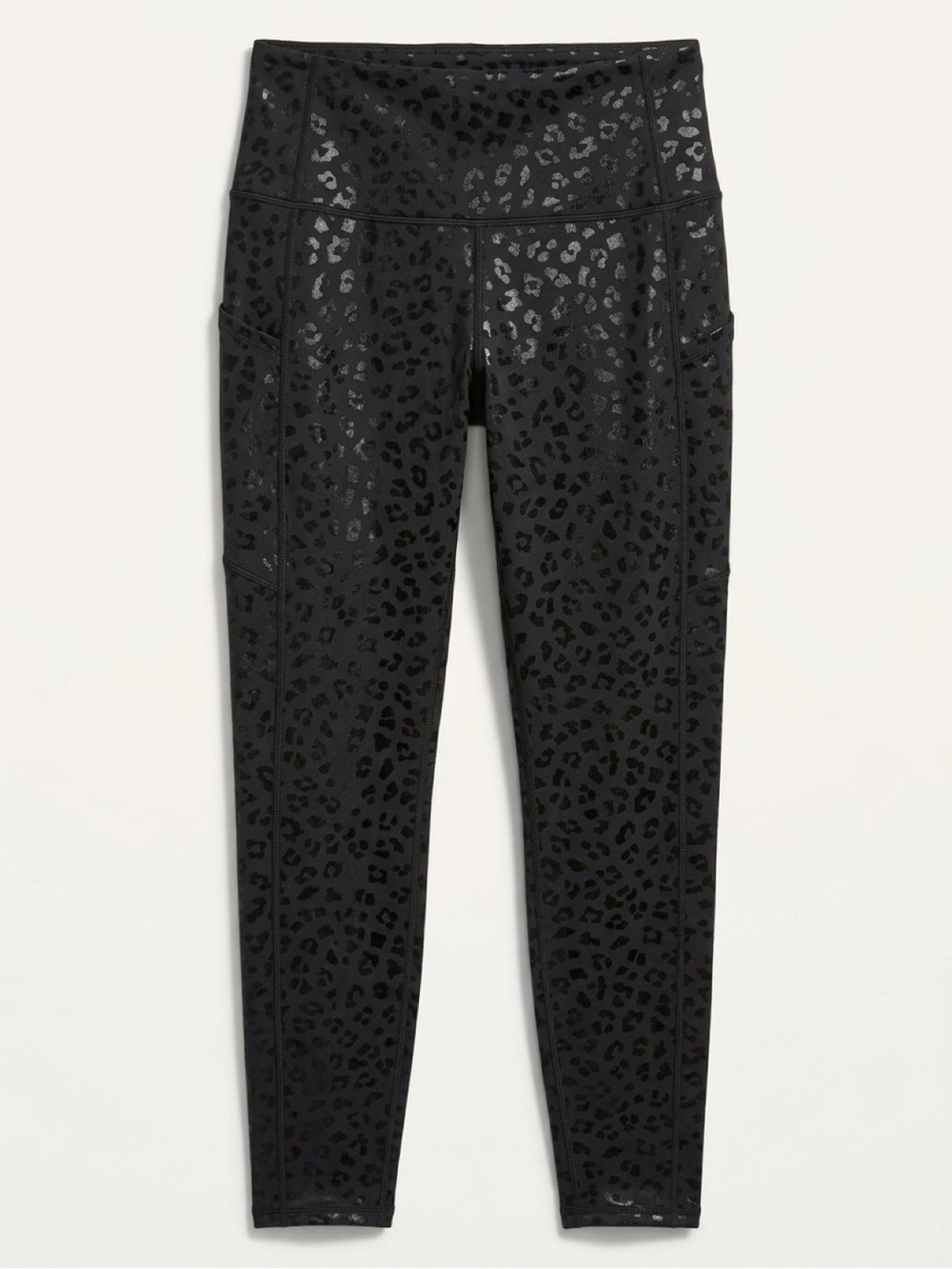 High-Rise Black Leopard Print Leggings with Side Pockets